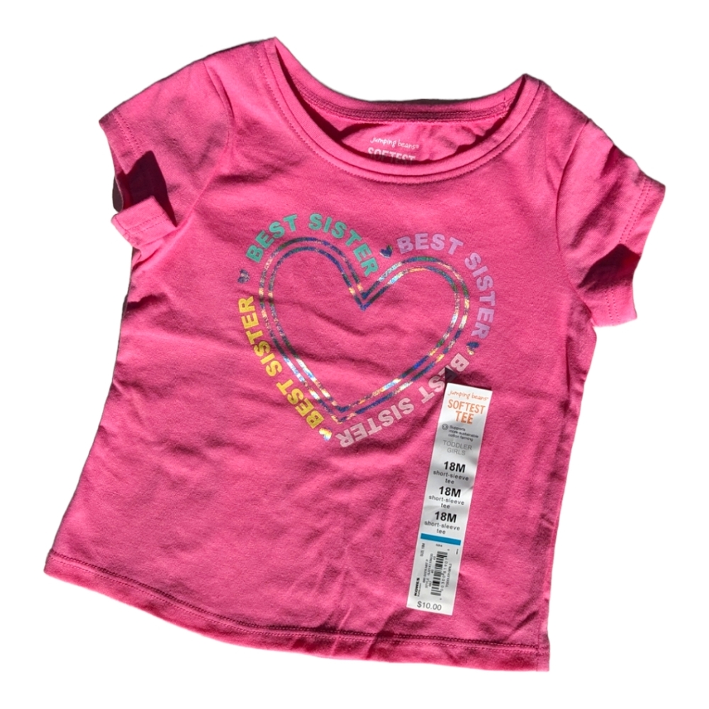 Jumping beans Girls 18m "Best Sister" Graphic Pink Short Sleeve Tee
